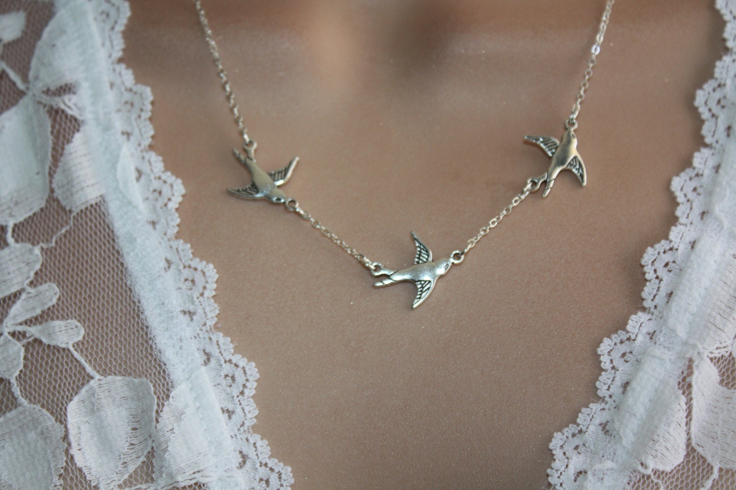 Three Birds Necklace Silver Birds Necklace by PenelopesPorch