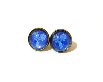 Deer Earring, Deer Earings, Deer Silhouette, Reindeer, Buck and Doe, Moose Earring, Stud Earring, Stud Earings, Clip On Earring, Blue Stud