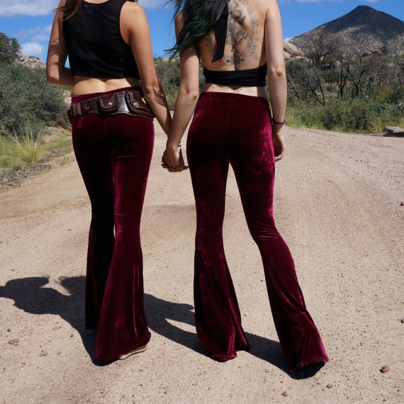 purple velvet flare pants