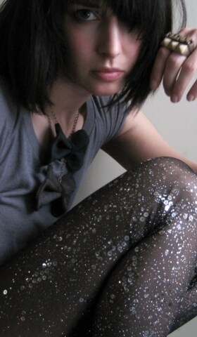 Constellation leggings - sheer black embellished sequin and glitter - medium