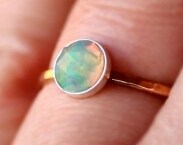 Opal and Gold Solitaire Ring 14k Recycled Gold Rose Cut Gemstone Handmade Jewelry