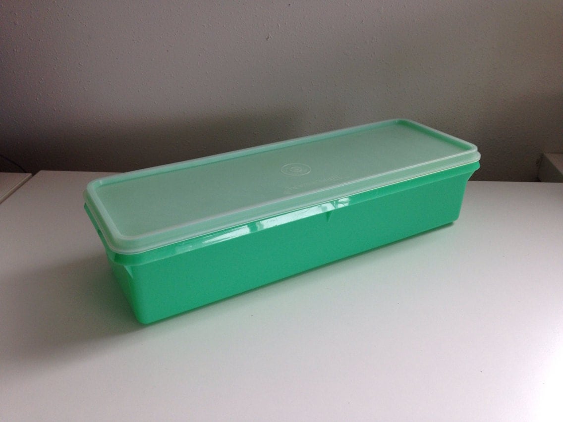 Vintage Tupperware Rectangle Container with Lid in Green 1960s