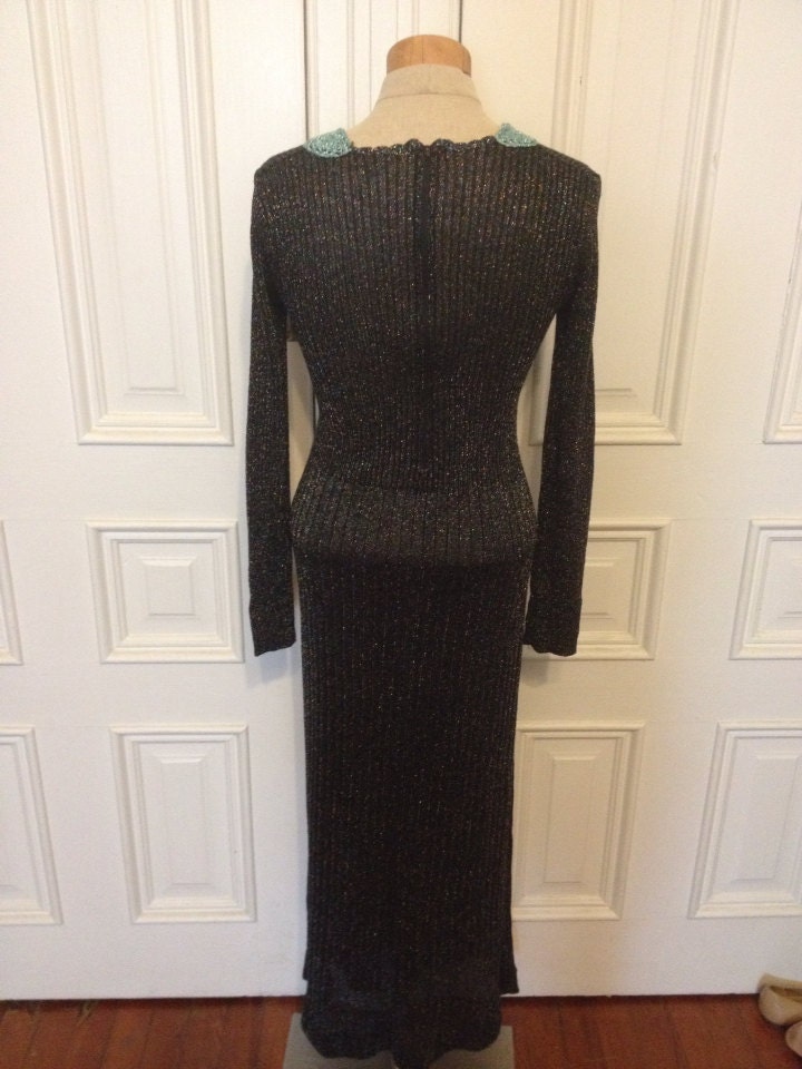 Vintage 70s ribbed crochet maxi sparkle dress by modernhex on Etsy