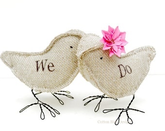 We Do Wedding Cake Topper Burlap Birds Woodland Rustic Country Garden Wedding