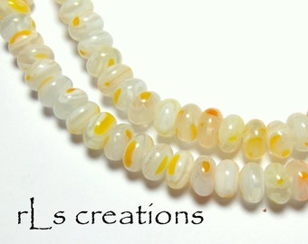 Millefiori Yellow and White Beads with Flowers 8mmx4mm Rondelle #1