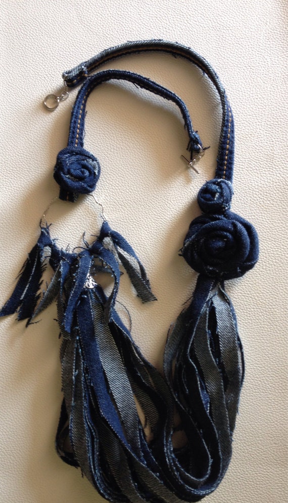 Denim Necklace Necklaces handmade Fiber necklace by classyaccents