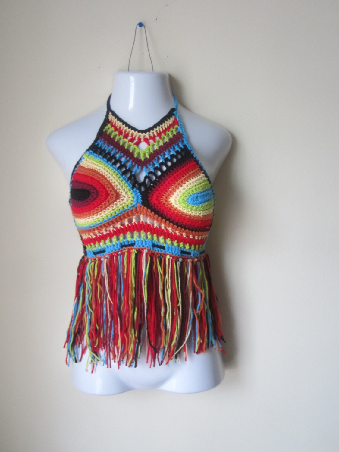 CROCHET festival top High neck halter Fringe by Elegantcrochets