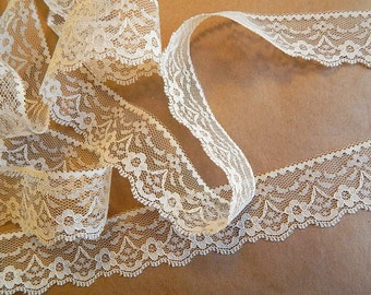 IVORY Lace Trim 3 yds.-1.5 in. wide, Flat Lace Trim, Sewing, Mason Jars, Lace for Invitations, Lace Journals