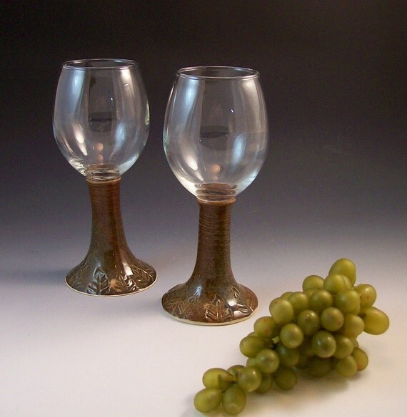 Pottery Wine Glasses/Pottery Wine Goblets Set of 2 wine