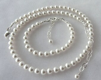 Baby Child Swarovski Crystal Pearl Bracelet and Necklace, Sterling Silver Necklace and Bracelet, Flower Girl Necklace, Baby Child SET,