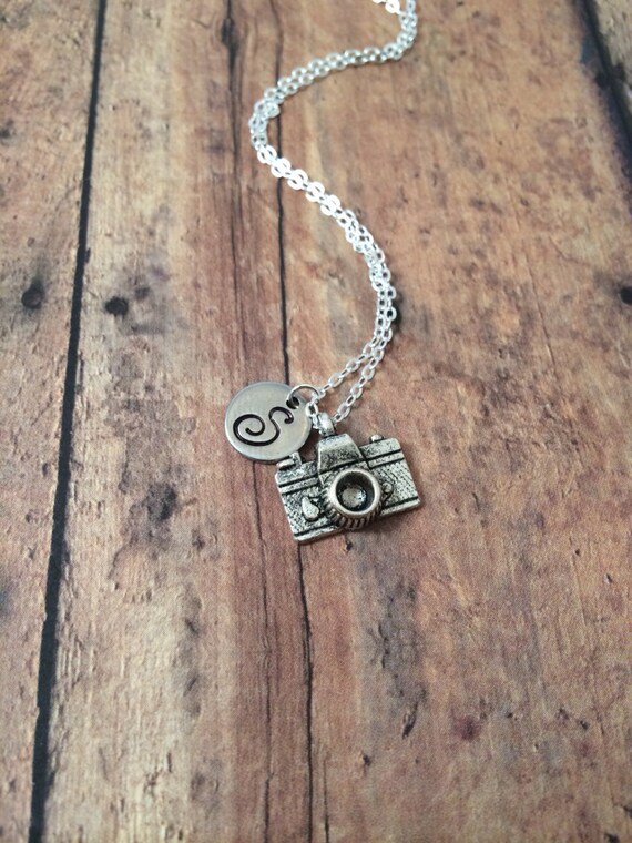 Camera initial necklace camera jewelry gift for