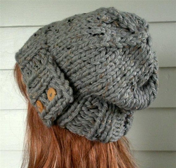 Knit Hat PATTERN, Easy Slouchy Beanie Beret, Instant Download - Chunky, winte...