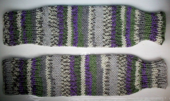 Chunky warm leg warmers multi striped Fair Isle by SpinningStreak