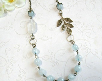 Blue jade necklace, vintage style, cottage chic
