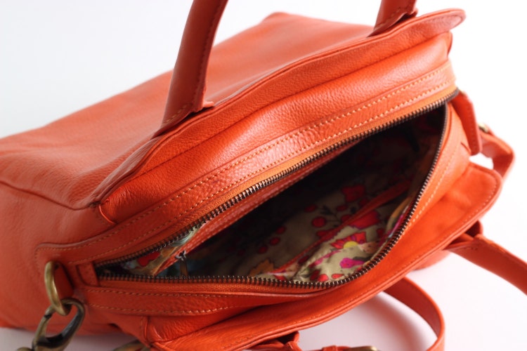 Leather Handbag Purse Satchel Orange by TheLeatherStore on Etsy