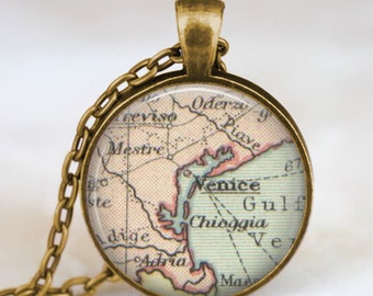 Venice map necklace,Venice Italy map pendant, Venice map jewelry , map pendant jewelry with gift bag