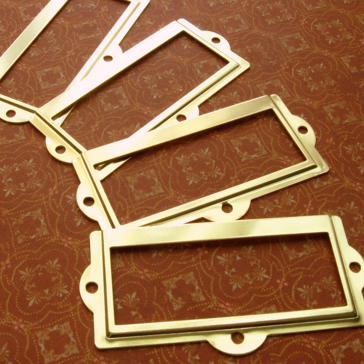 Set of 5 Bright Brass Finish Label Holders, Card Holders Metal Label