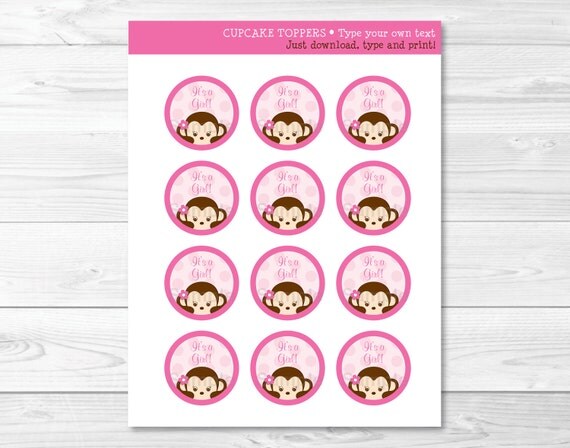 Girl Monkey Cupcake Toppers / Party Favor by LittlePrintsParties
