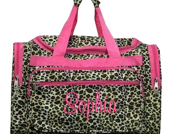 Personalized Duffle Bag Leopard Dance Bag Luggage Gym Travel Overnight