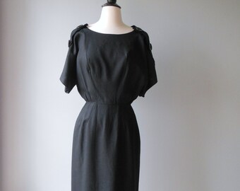 G. Fox and Co. black dress / 60s big button dress / button up baby dress