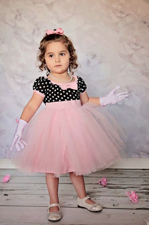 Items similar to TUTU Dress black polka dot with PINK skirt for baby