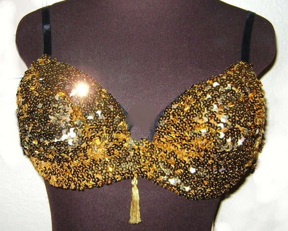 Gold sequin costume bra size 34C all brilliant by Lillimaden
