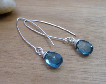London Blue Topaz Earrings Sterling Silver December Birthstone Blue Gemstone Earrings Minimalist Jewelry Minimalist Earrings - Essence