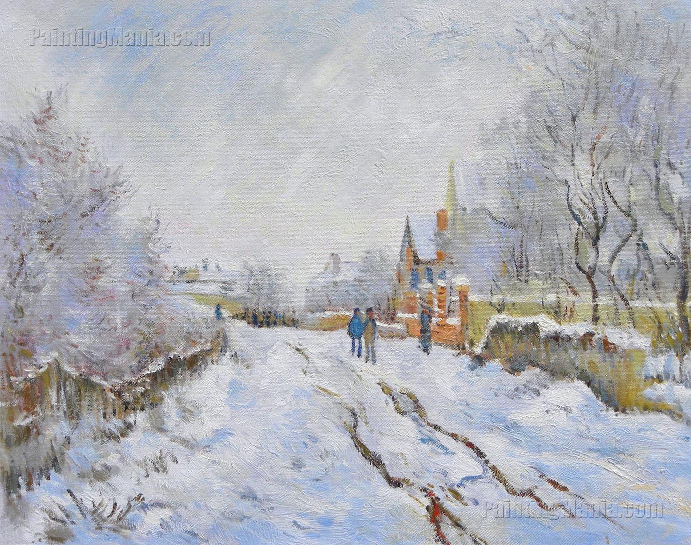 Snow Scene at Argenteuil Claude Monet hand-painted oil