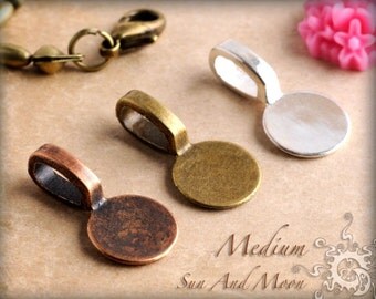 20 Medium Round Glue On Pendant Bails ~ Glue On Bails ~ Use With Our FX GLASS And Rolo Chains ~ Shiny Silver ~ Antique Bronze and Copper