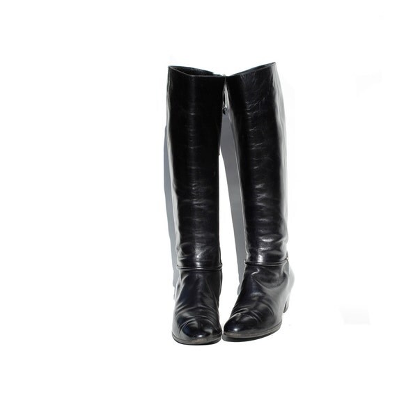 size: 9.5 Ferragamo Black Leather Tall Boots by TanakaVintage