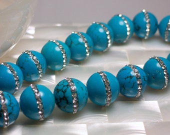 14pcs 15mm Robins Egg Blue Turquoise Beads Rhinestone enhanced Beads 1/2 strand Jewelry Beads Jewellery Supplies Focal Bead Fancy Crystal