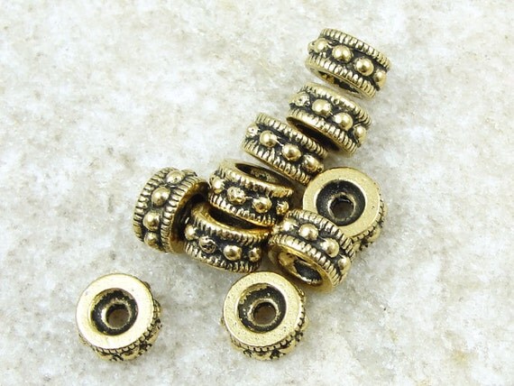 Antique Gold Beads - 6mm Round Rococo Beads - TierraCast Gold Heishi ...
