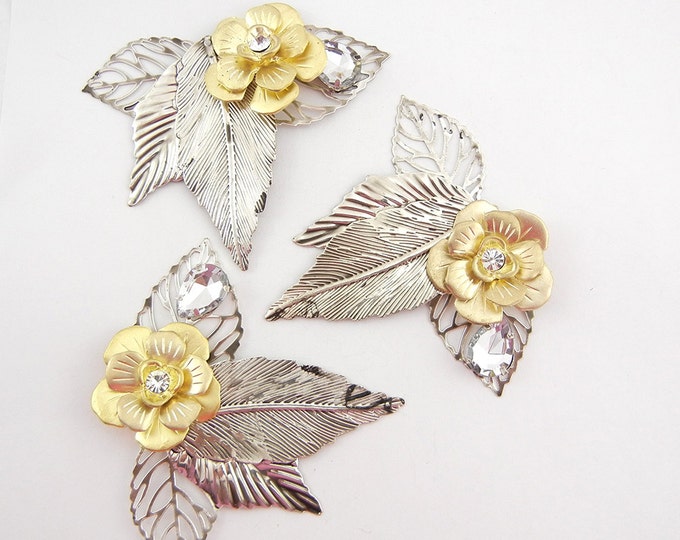 Set of 3 Two-tone Flower and Leaves Pendant Parts