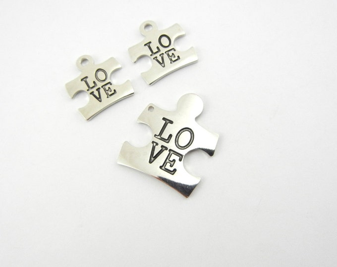 Set of Puzzle Pendant and Charms with Love Autism Symbol Silver-tone