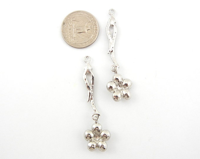 Silver-tone Crystal Flower Drop Charms Pair