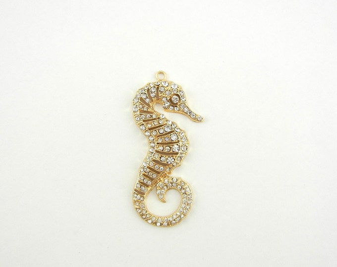 Gold-tone Marcasite-like Seahorse Pendant with Rhinestone Accents