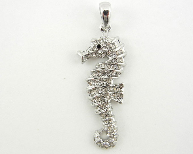 Silver-tone Seahorse Pendant with Rhinestones