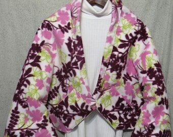 Rose Flowers w/Burgundy & Light Green Leaves on Off-White Shawl, Bed Jacket, or Reading Shawl - Cold Office / Warm Shawl