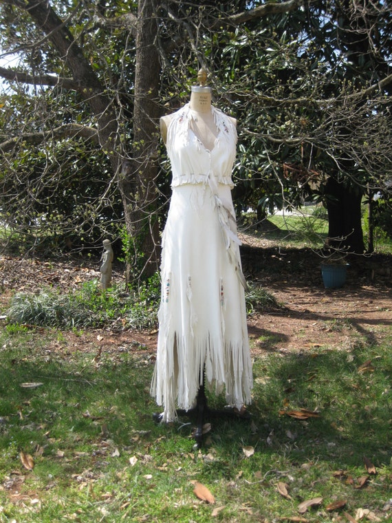 Reserved for Mandala Rain White Leather Wedding Dress Native