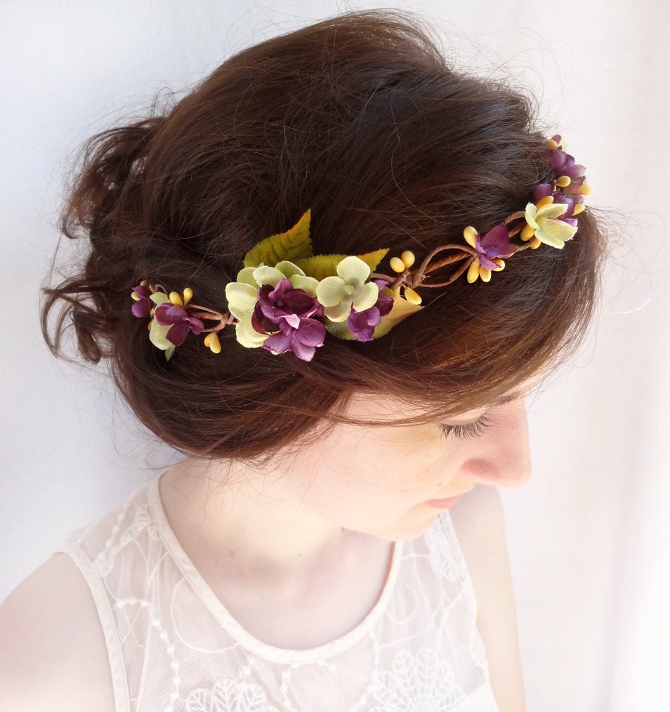 purple flower girl headband circlet bridal halo purple