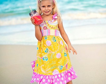 Girls Yellow Dress - Tie Dress - Beach Dress