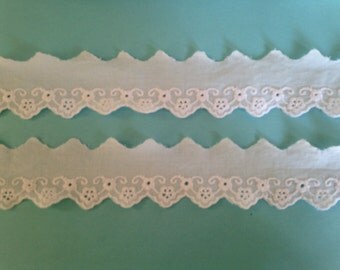 New - WHITE EYELET TRIM-Flat 2"-5 yards