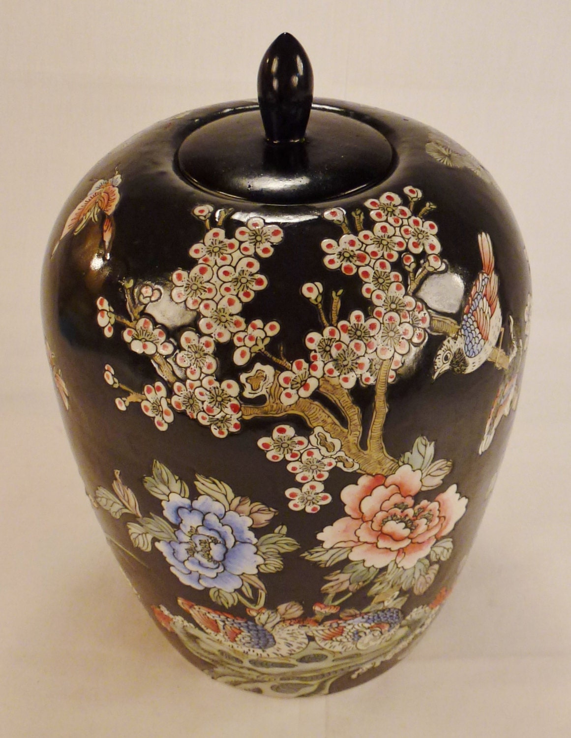 ASIAN GINGER JAR Vintage Vase Porcelain Japan China Birds