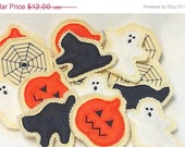 Christmas in July Sale Halloween Felt cookies, SET Of 4, Pumpkin, black cat, spider web, and ghost Il_170x135