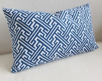 TRELLIS COBALT blue/white lumbar decorative Pillow Cover 12x18 12x20 12x22 12x24 12x26