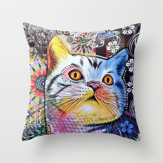 Decorative abstract cat art throw pillow cover gift for cat