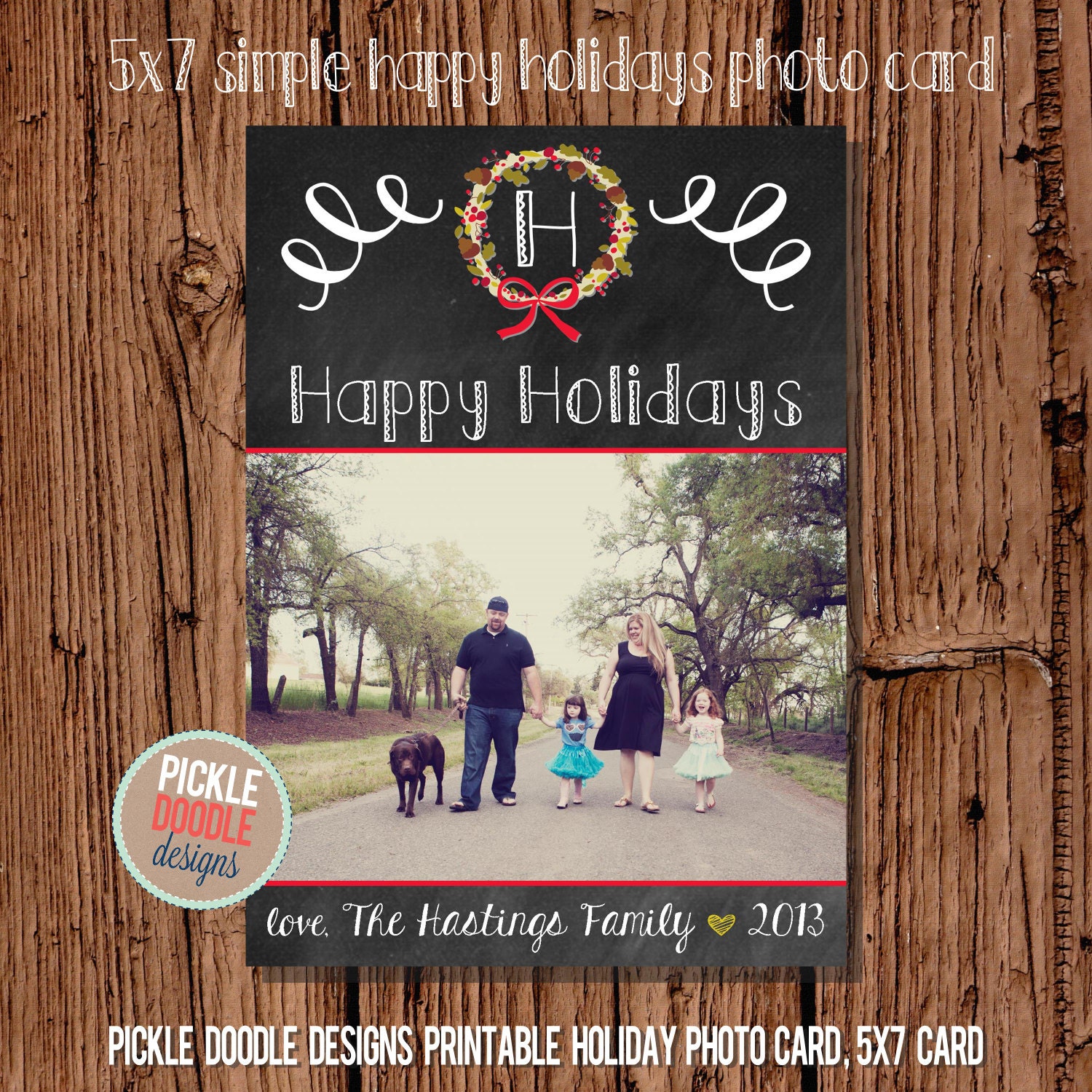 Christmas Card : Simple Chalkboard Happy Holidays Custom Photo Holiday Card