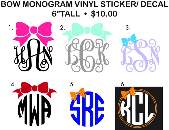 Items similar to Bow Monogram Vinyl Sticker/ Decal on Etsy