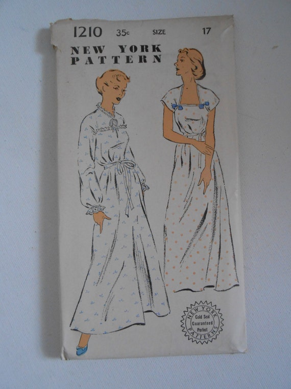 Vintage 50s Nightgown Pattern New York 1210 Size 17 Bust 35 UNCUT