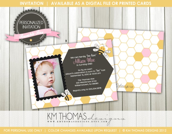 BUMBLE BEE...Custom Printable Photo Birthday Invitation...by KM Thomas Designs Item 122 Il_570xn